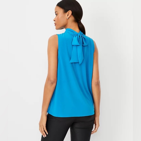 New Ann Taylor Mixed Media Tie Neck Shell - Picture 2 of 7